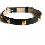 Gold Studded Leather Bracelet - 5mm Gold Tone..